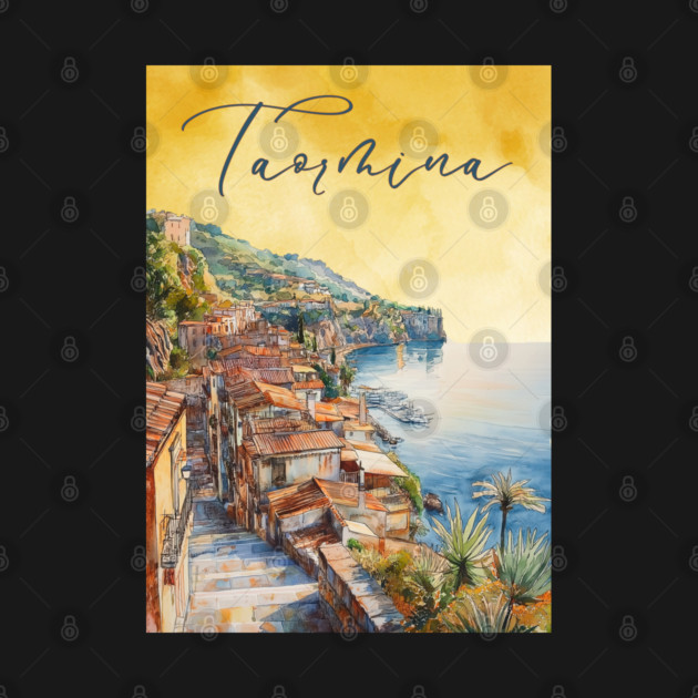 Taormina Sicily Watercolor Print – Scenic Italian Travel Poster by TuncGK