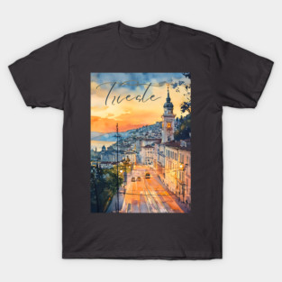Trieste Italy Watercolor Art – Adriatic Seaside Travel Print T-Shirt