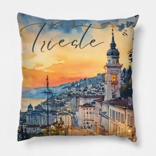 Trieste Italy Watercolor Art – Adriatic Seaside Travel Print Pillow