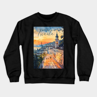 Trieste Italy Watercolor Art – Adriatic Seaside Travel Print Crewneck Sweatshirt