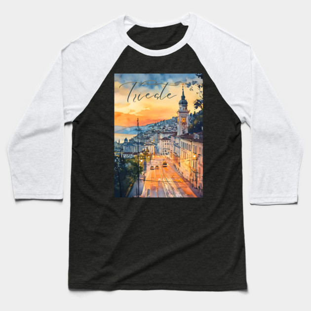 Trieste Italy Watercolor Art – Adriatic Seaside Travel Print Baseball T-Shirt by TuncGK