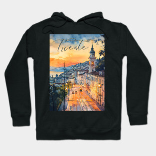 Trieste Italy Watercolor Art – Adriatic Seaside Travel Print Hoodie