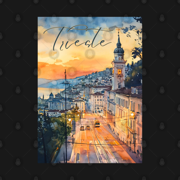 Trieste Italy Watercolor Art – Adriatic Seaside Travel Print by TuncGK