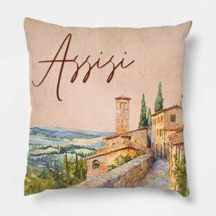Assisi Italy - Watercolor Sunset Souvenir Pillow