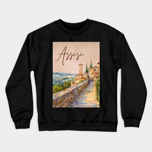 Assisi Italy - Watercolor Sunset Souvenir Crewneck Sweatshirt