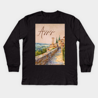 Assisi Italy - Watercolor Sunset Souvenir Kids Long Sleeve T-Shirt