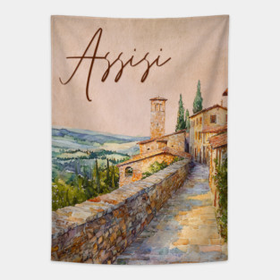 Assisi Italy - Watercolor Sunset Souvenir Tapestry