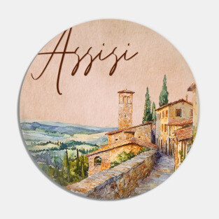Assisi Italy - Watercolor Sunset Souvenir Pin