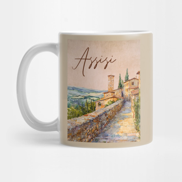 Assisi Italy - Watercolor Sunset Souvenir by TuncGK
