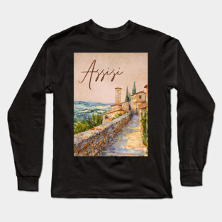 Assisi Italy - Watercolor Sunset Souvenir Long Sleeve T-Shirt