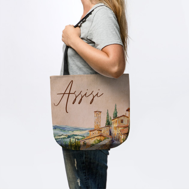 Assisi Italy - Watercolor Sunset Souvenir by TuncGK