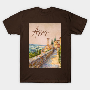 Assisi Italy - Watercolor Sunset Souvenir T-Shirt