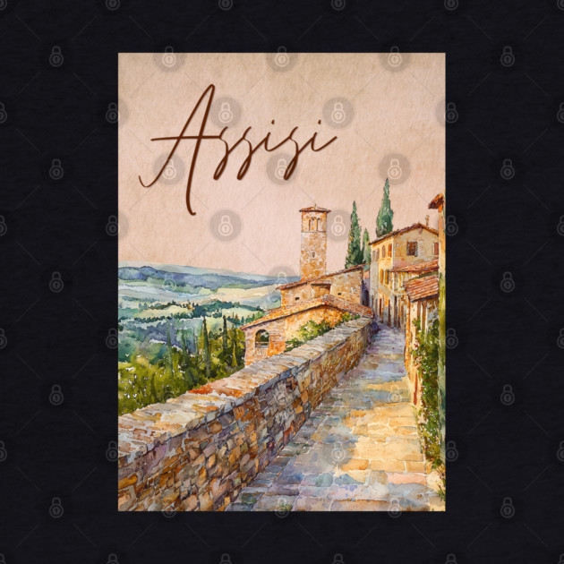Assisi Italy - Watercolor Sunset Souvenir by TuncGK