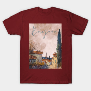 Bergamo Italy - Sunset Watercolor Cityscape - Souvenir T-Shirt