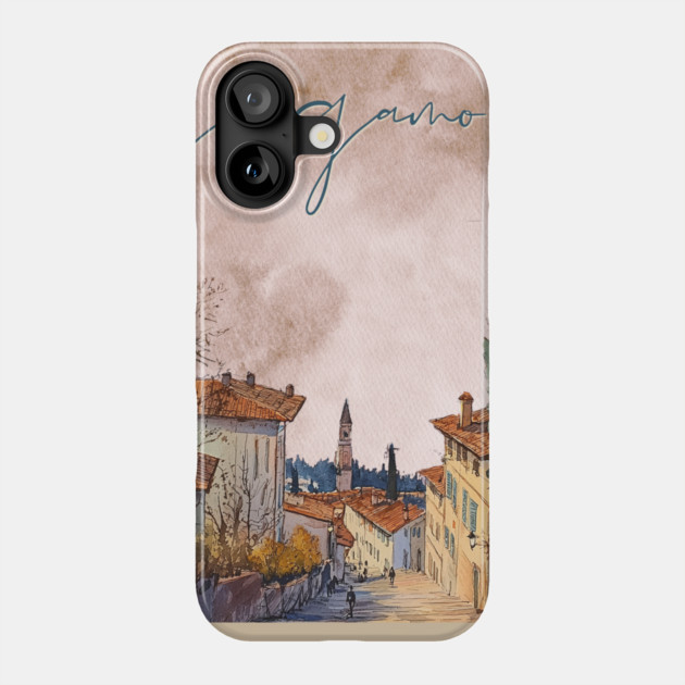 Bergamo Italy - Sunset Watercolor Cityscape - Souvenir Phone Case by TuncGK