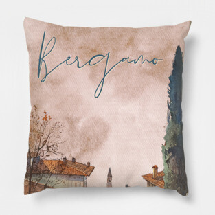 Bergamo Italy - Sunset Watercolor Cityscape - Souvenir Pillow