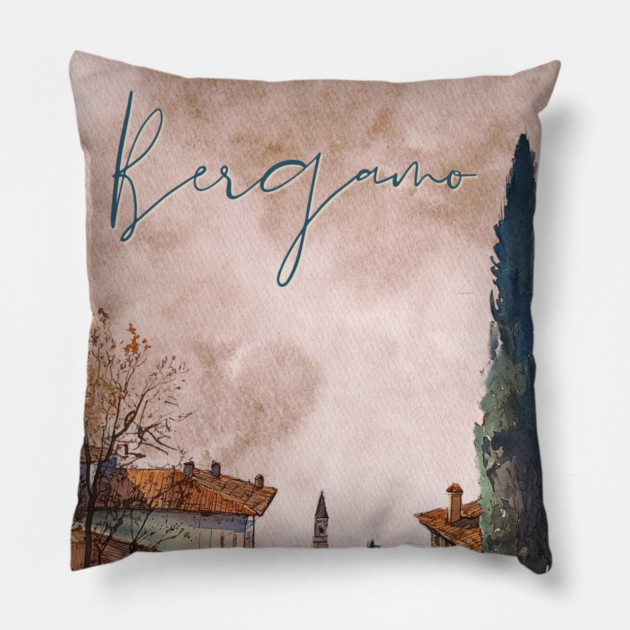 Bergamo Italy - Sunset Watercolor Cityscape - Souvenir Pillow by TuncGK