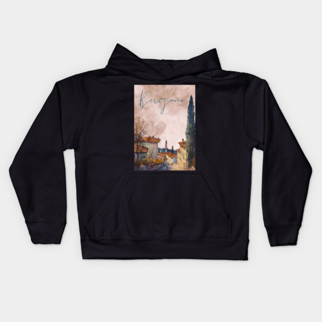Bergamo Italy - Sunset Watercolor Cityscape - Souvenir Kids Hoodie by TuncGK
