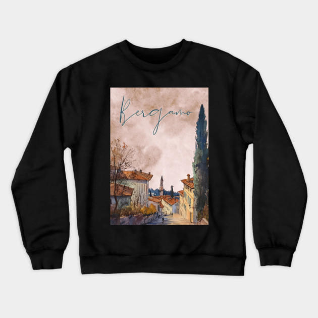 Bergamo Italy - Sunset Watercolor Cityscape - Souvenir Crewneck Sweatshirt by TuncGK