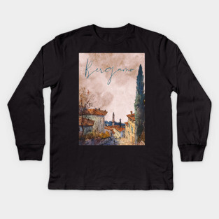 Bergamo Italy - Sunset Watercolor Cityscape - Souvenir Kids Long Sleeve T-Shirt