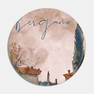 Bergamo Italy - Sunset Watercolor Cityscape - Souvenir Pin