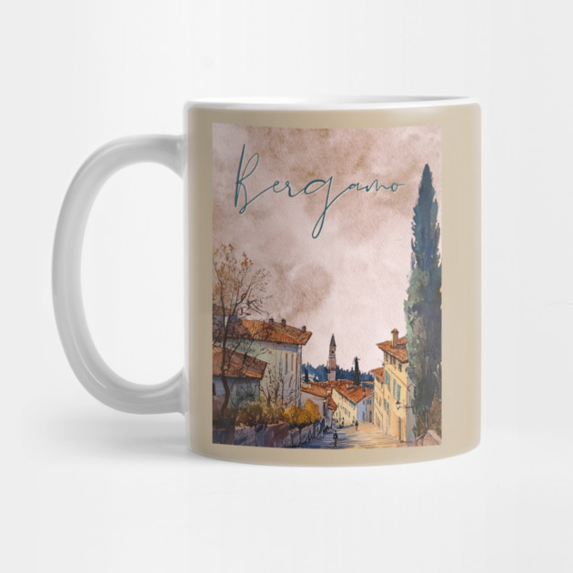 Bergamo Italy - Sunset Watercolor Cityscape - Souvenir by TuncGK