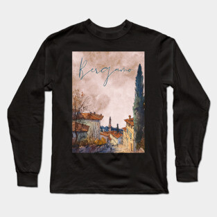 Bergamo Italy - Sunset Watercolor Cityscape - Souvenir Long Sleeve T-Shirt
