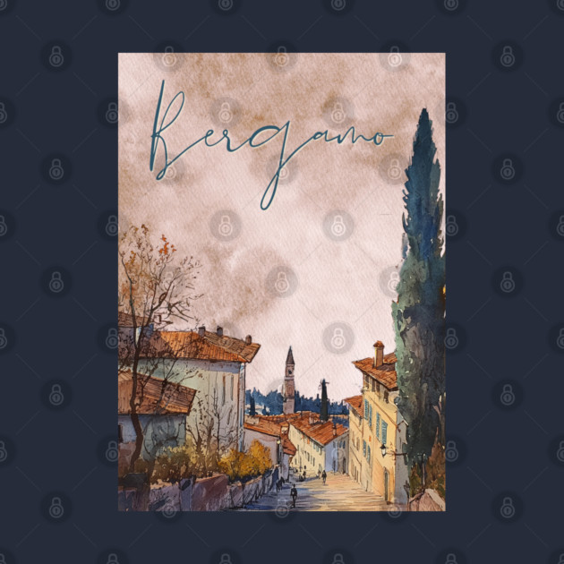 Bergamo Italy - Sunset Watercolor Cityscape - Souvenir by TuncGK