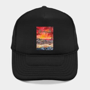 Marseille - Crimson Sunset Cityscape - Watercolor Souvenir Hat
