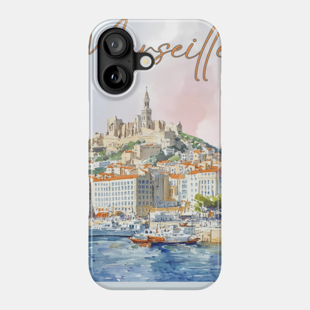 Marseille France - Watercolor Sunset over City Phone Case by TuncGK