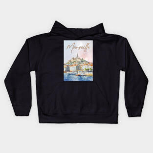 Marseille France - Watercolor Sunset over City Kids Hoodie