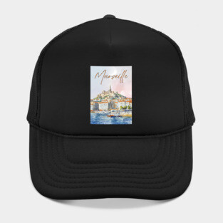 Marseille France - Watercolor Sunset over City Hat