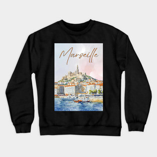 Marseille France - Watercolor Sunset over City Crewneck Sweatshirt