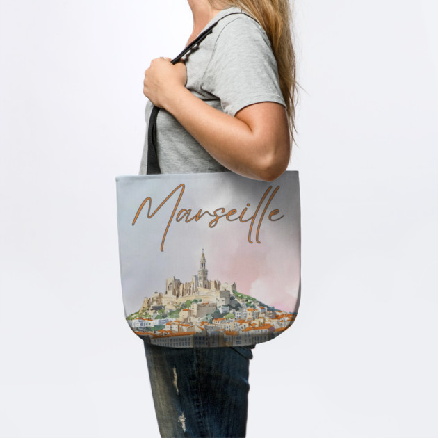 Marseille France - Watercolor Sunset over City by TuncGK