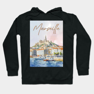Marseille France - Watercolor Sunset over City Hoodie