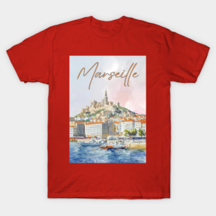 Marseille France - Watercolor Sunset over City T-Shirt