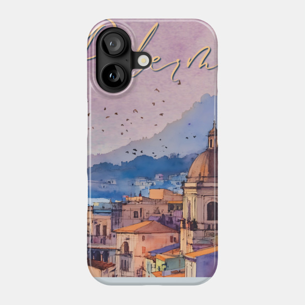 Palermo Italy - Watercolor Sunset - Tourist Souvenir Phone Case by TuncGK