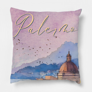 Palermo Italy - Watercolor Sunset - Tourist Souvenir Pillow