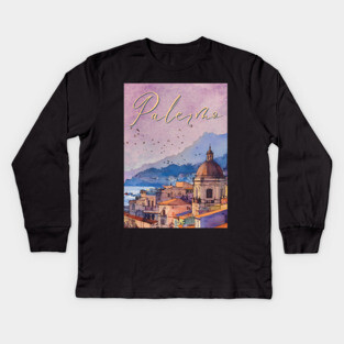 Palermo Italy - Watercolor Sunset - Tourist Souvenir Kids Long Sleeve T-Shirt