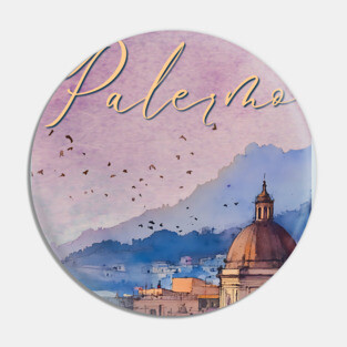 Palermo Italy - Watercolor Sunset - Tourist Souvenir Pin