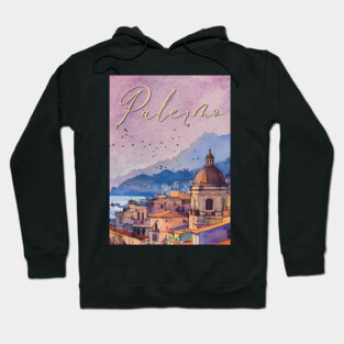Palermo Italy - Watercolor Sunset - Tourist Souvenir Hoodie