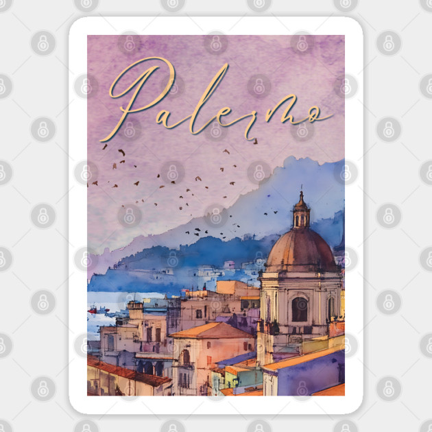 Palermo Italy - Watercolor Sunset - Tourist Souvenir Sticker by TuncGK