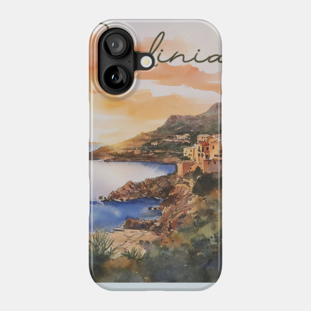 Sardinia Italy - Watercolor Sunset - Tourist Souvenir Phone Case by TuncGK