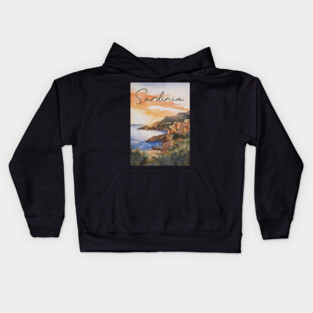 Sardinia Italy - Watercolor Sunset - Tourist Souvenir Kids Hoodie