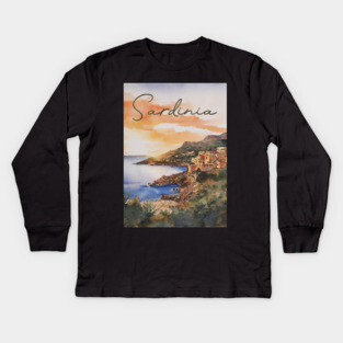 Sardinia Italy - Watercolor Sunset - Tourist Souvenir Kids Long Sleeve T-Shirt
