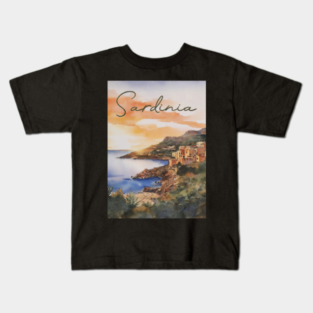 Sardinia Italy - Watercolor Sunset - Tourist Souvenir Kids T-Shirt by TuncGK