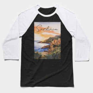 Sardinia Italy - Watercolor Sunset - Tourist Souvenir Baseball T-Shirt