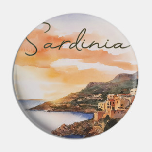 Sardinia Italy - Watercolor Sunset - Tourist Souvenir Pin