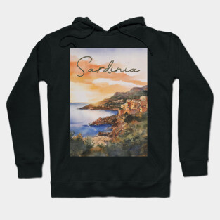 Sardinia Italy - Watercolor Sunset - Tourist Souvenir Hoodie