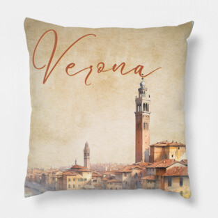 Verona Italy - Watercolor Sunset - Tourist Souvenir Pillow
